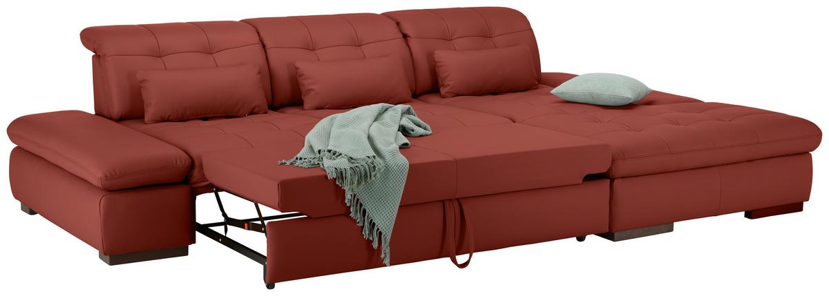 Rohová sedačka SANFINO, pravá, vínovočervená pravá koža - vínovočervená/chrómová, Konventionell, kov/koža (305/199cm) - Premium Living