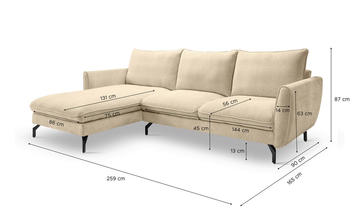 Ecksofa Toronto Beige S: 165x259cm - Beige/Schwarz, Basics, Holz/Textil (165/259cm) - MID.YOU