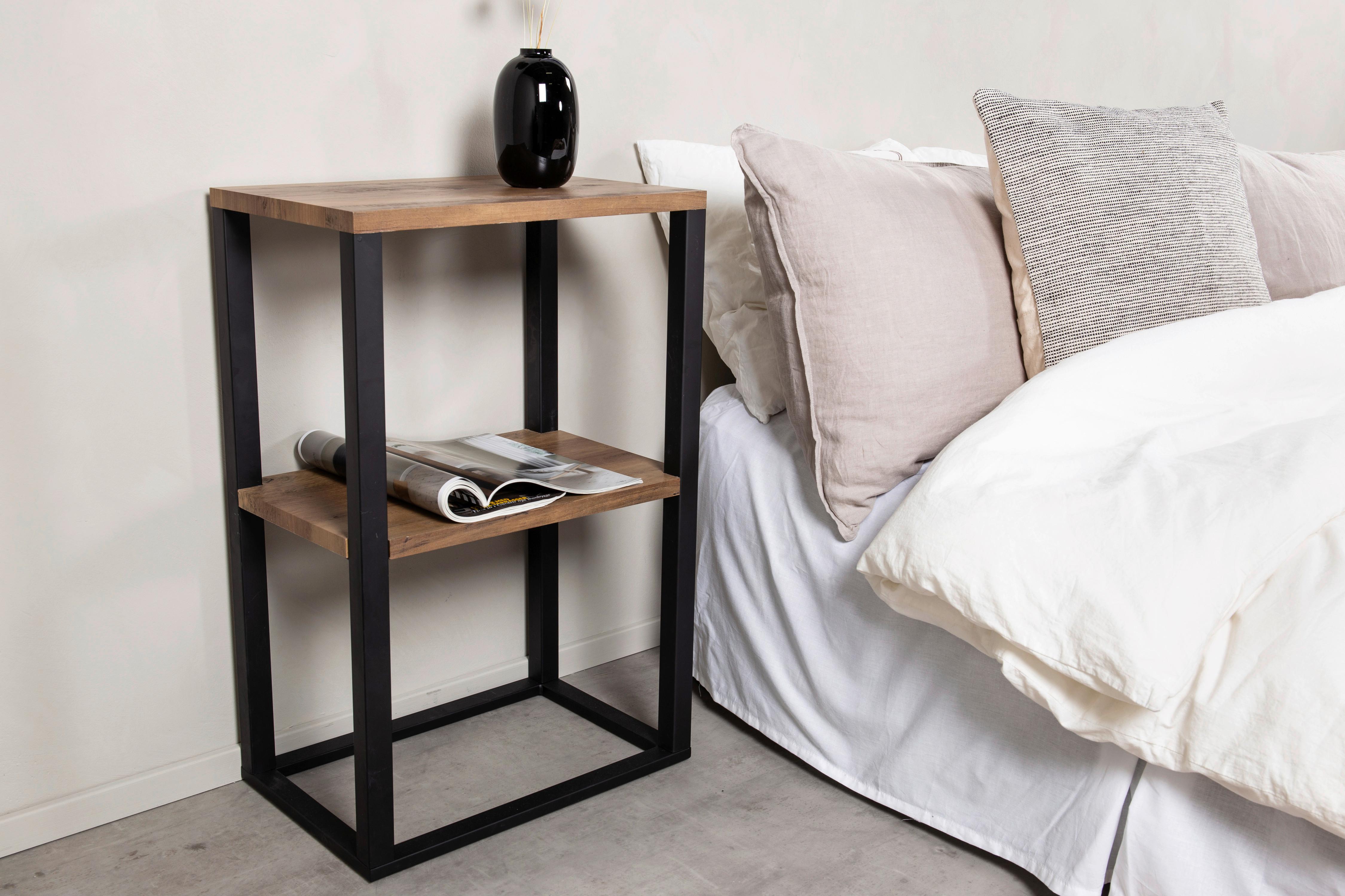 Nachttisch Rise - Schwarz/Braun, Design, Holzwerkstoff/Metall (30/70/45cm) - Livetastic