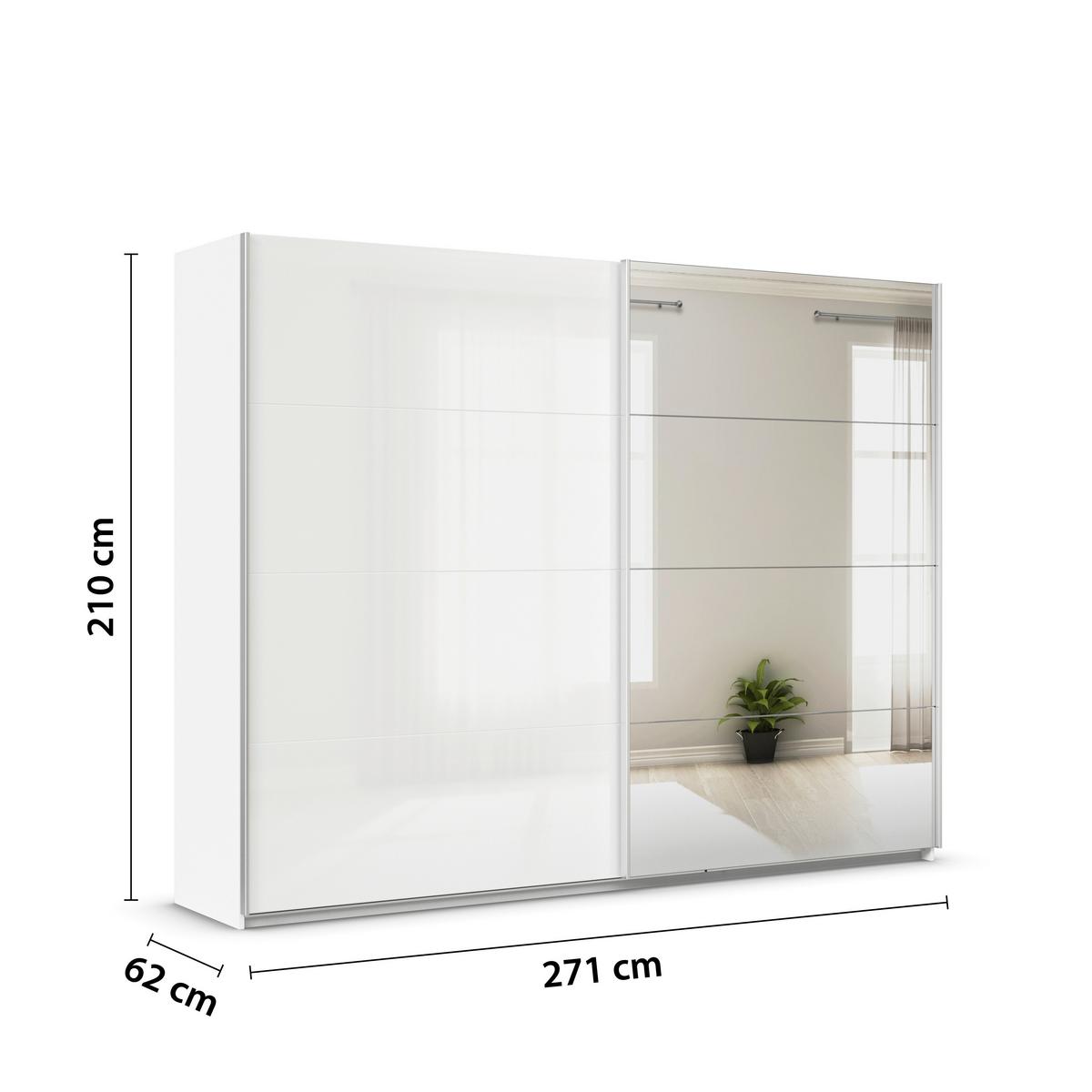 Tolóajós Szekrény Feldkirch 271/210 Cm - ezüst/magasfényű fehér, Modern, faalapú anyag (271/210/62cm)