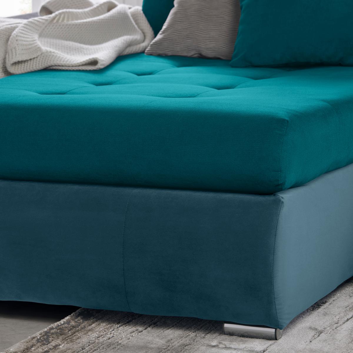 Rohová sedačka ENRICO, oboustranná, petrolejová - petrolej/černá, Konvenční, kov/textil (303/88/185cm) - Based