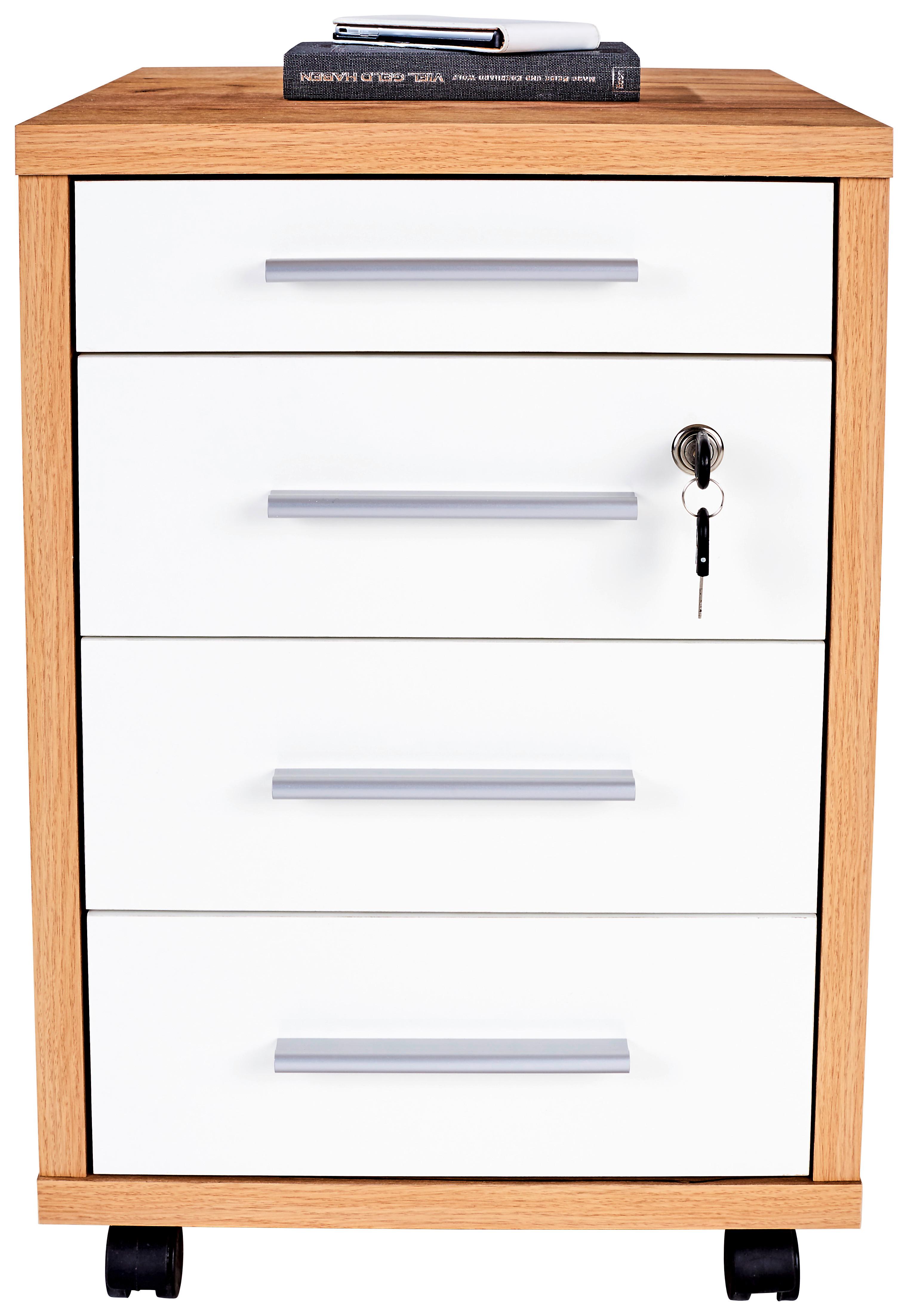 Rollcontainer Eiche Dekor/weiß Abschließbar Profi 43x62x48 Cm - Eichefarben/Weiß, MODERN, Holzwerkstoff (43/62/48cm) - Ondega