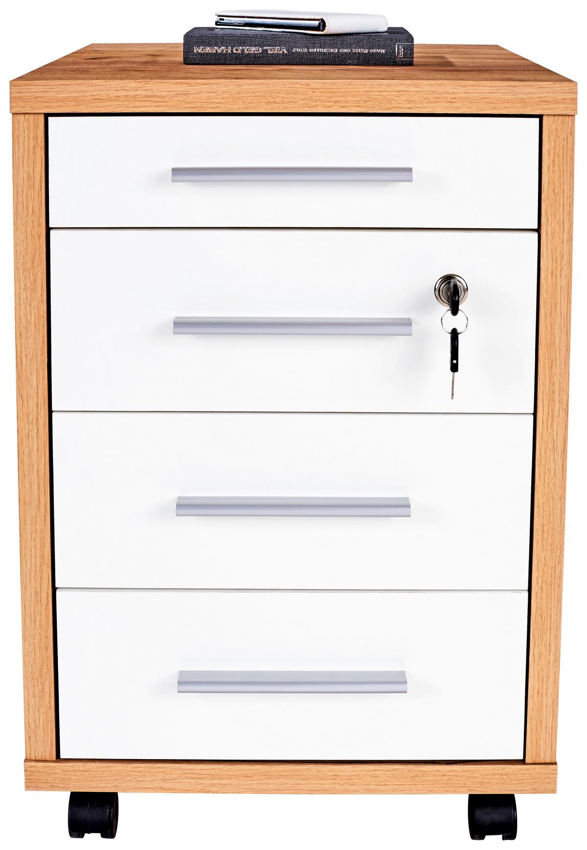 POJÍZDNÝ KONTEJNER PROFI - bílá/barvy dubu, Moderní, kompozitní dřevo (43/62/48cm) - Ondega