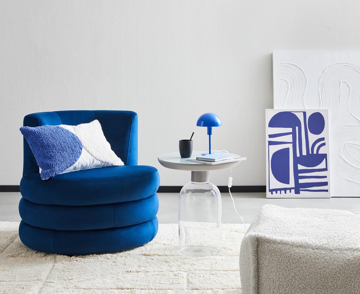 Designsessel Magari - Edelstahlfarben/Royalblau, Trend, Textil (90/82/85cm) - Livetastic