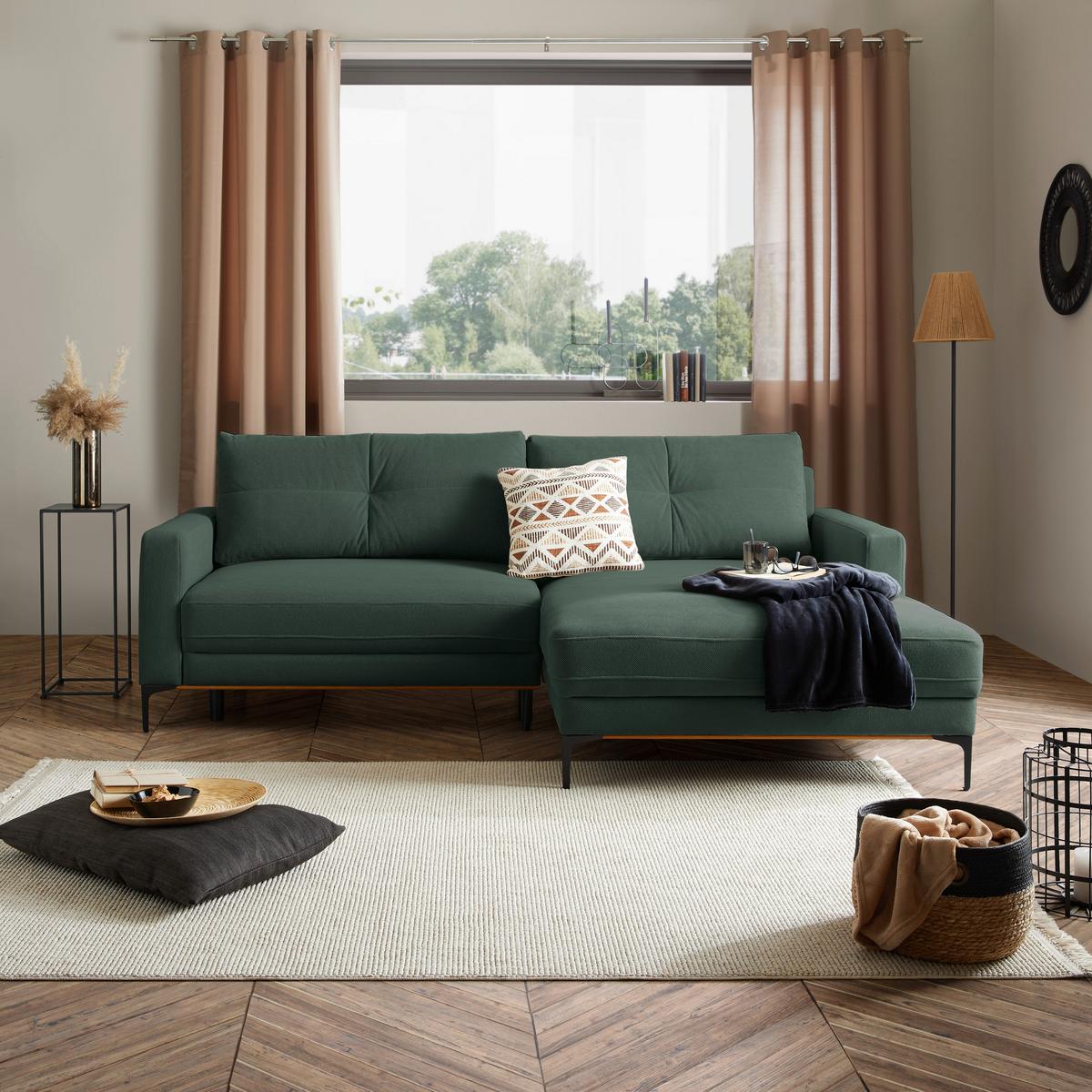 Ecksofa Bergamo - Waldgrün/Schwarz, MODERN, Textil (238/162cm) - Ondega