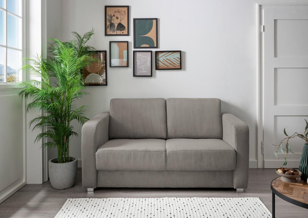 Schlafsofa Mia, Graubraun B: 159 Cm - Chromfarben/Graubraun, Basics, Textil (159/88/87cm) - Livetastic