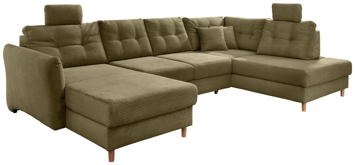 Wohnlandschaft Brizzini mit Schlaffunktion, Olivgrün - Naturfarben/Olivgrün, MODERN, Textil (176/338-352/206cm) - Livetastic