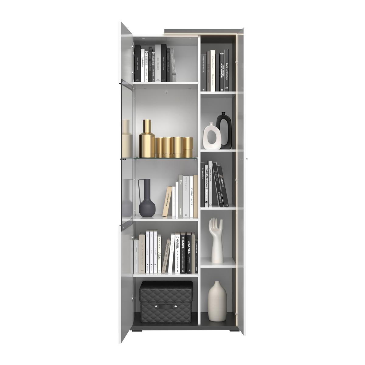 Wohnwand Ambiente Plus Anthrazit/ Weiß B: 300,2 cm - Weiß Hochglanz/Anthrazit, MODERN, Glas/Holzwerkstoff (300,2/199,1/43,6cm)