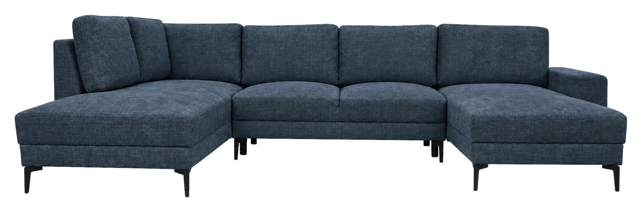 Wohnlandschaft Arizona mit Schlaffunktion, marineblau - Blau/Schwarz, KONVENTIONELL, Textil (196/339/165cm)
