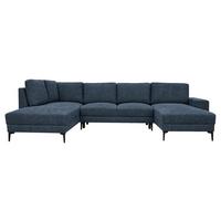 Wohnlandschaft Arizona mit Schlaffunktion, marineblau - Blau/Schwarz, KONVENTIONELL, Textil (196/339/165cm)