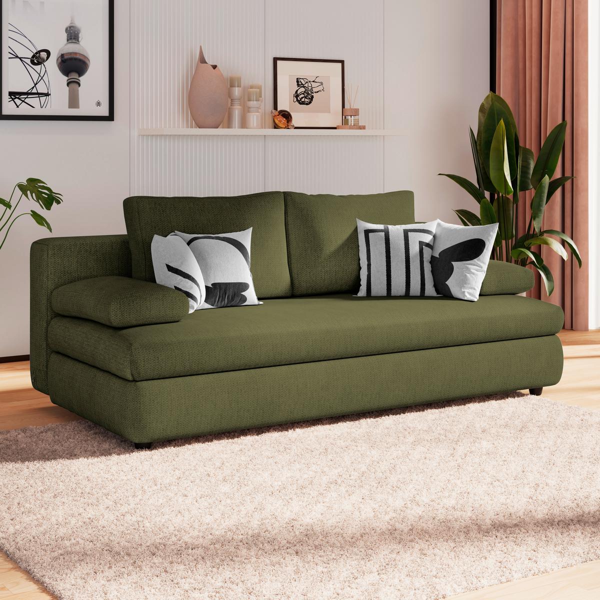 3-Sitzer-Sofa Mit Schlaffunktion Olso Grün - Grün, Trend, Holz/Kunststoff (205/72/100cm)