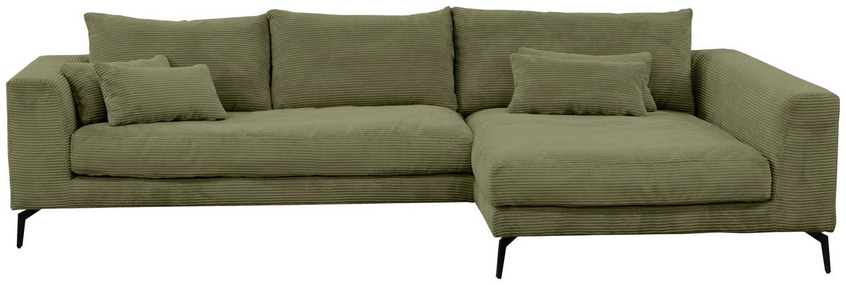 Ecksofa Berlin Cord Olivgrün 313x172 cm - Schwarz/Olivgrün, Design, Textil (313/172cm) - Livetastic