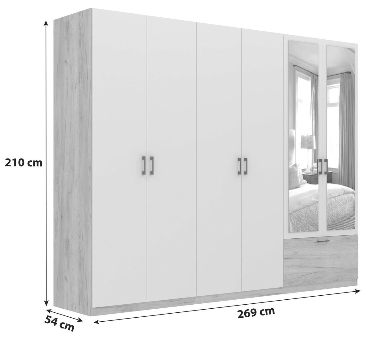 Nyílóajtós Szekrény Mila 269/210 Cm - Artisan tölgy/fehér, Konventionell, faalapú anyag/Üveg (269/210/54cm)