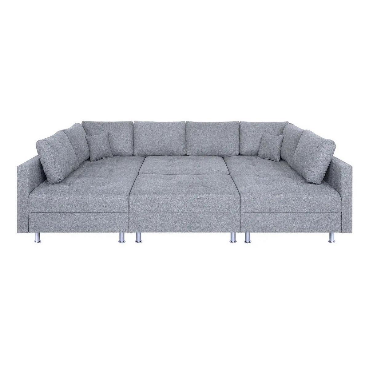 Sedací souprava SOFIA U, oboustranná, světle šedá - barvy stříbra/černá, Design, kompozitní dřevo/textil (192/308/192cm) - P & B