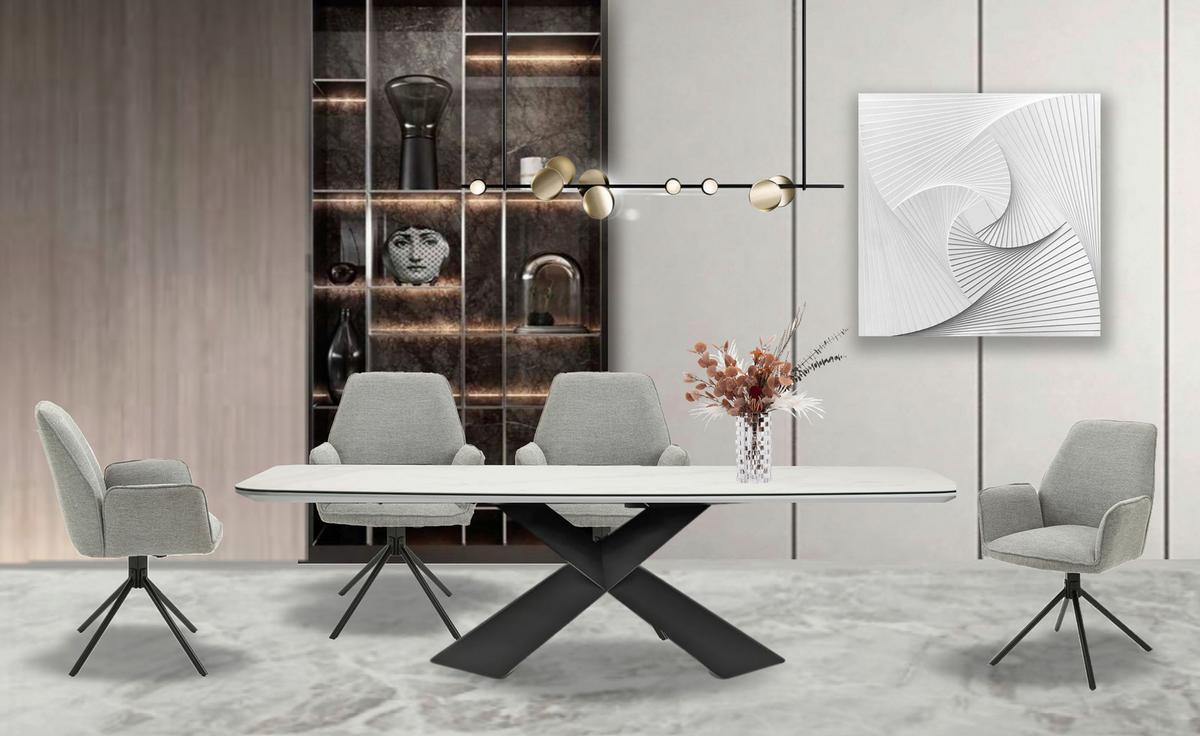 Armlehnstuhl Blair Hellgrau/ Schwarz Gepolstert 2-Er Set - Hellgrau/Schwarz, KONVENTIONELL, Textil/Metall (57/89/61cm) - MID.YOU