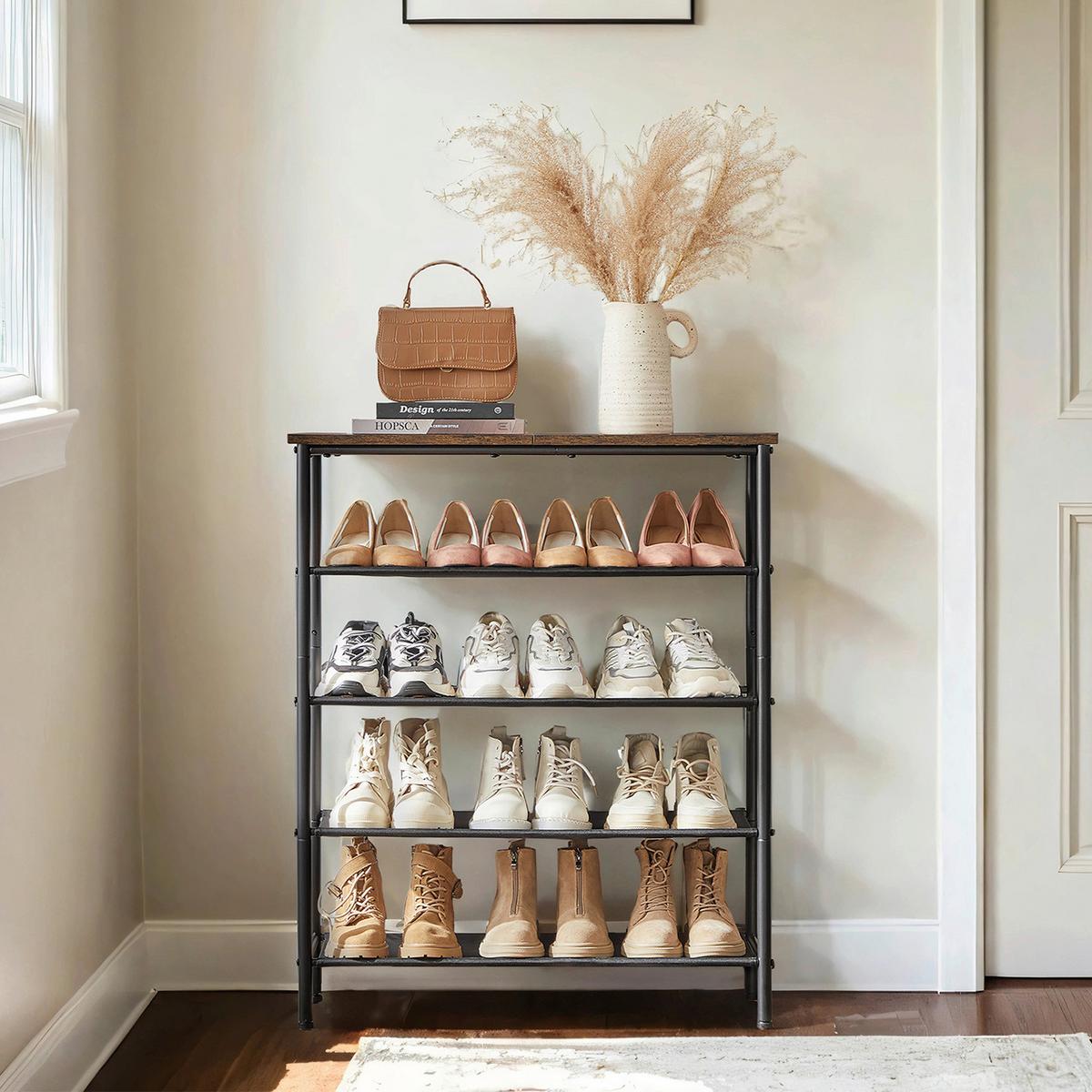 Schuhregal Shoe Rack - Schwarz/Braun, MODERN, Holzwerkstoff/Textil (75/91/30cm) - MID.YOU