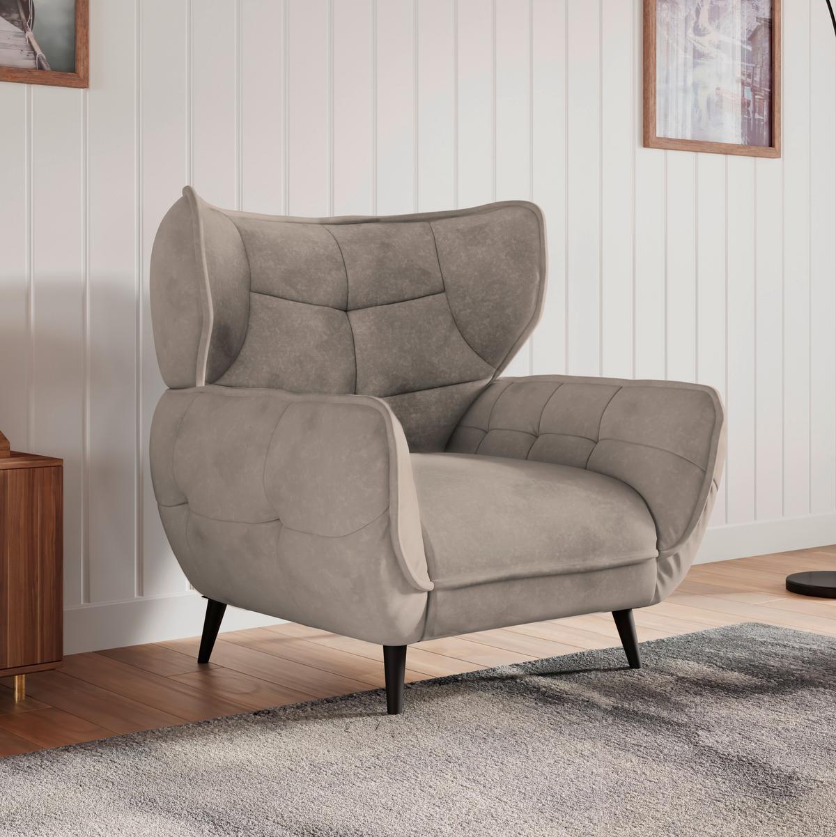 Křeslo ušák PESCARA, sahara - černá/Sahara, Moderní, textil (103/105/98cm)