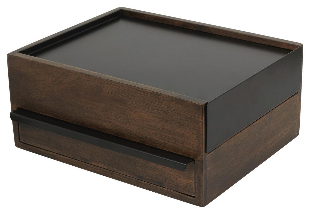 Schmuckbox Schwarz Walnussfraben B:22,1cm - Walnussfarben/Schwarz, Design, Holz/Metall (22,1/11,9/25,9cm) - Umbra