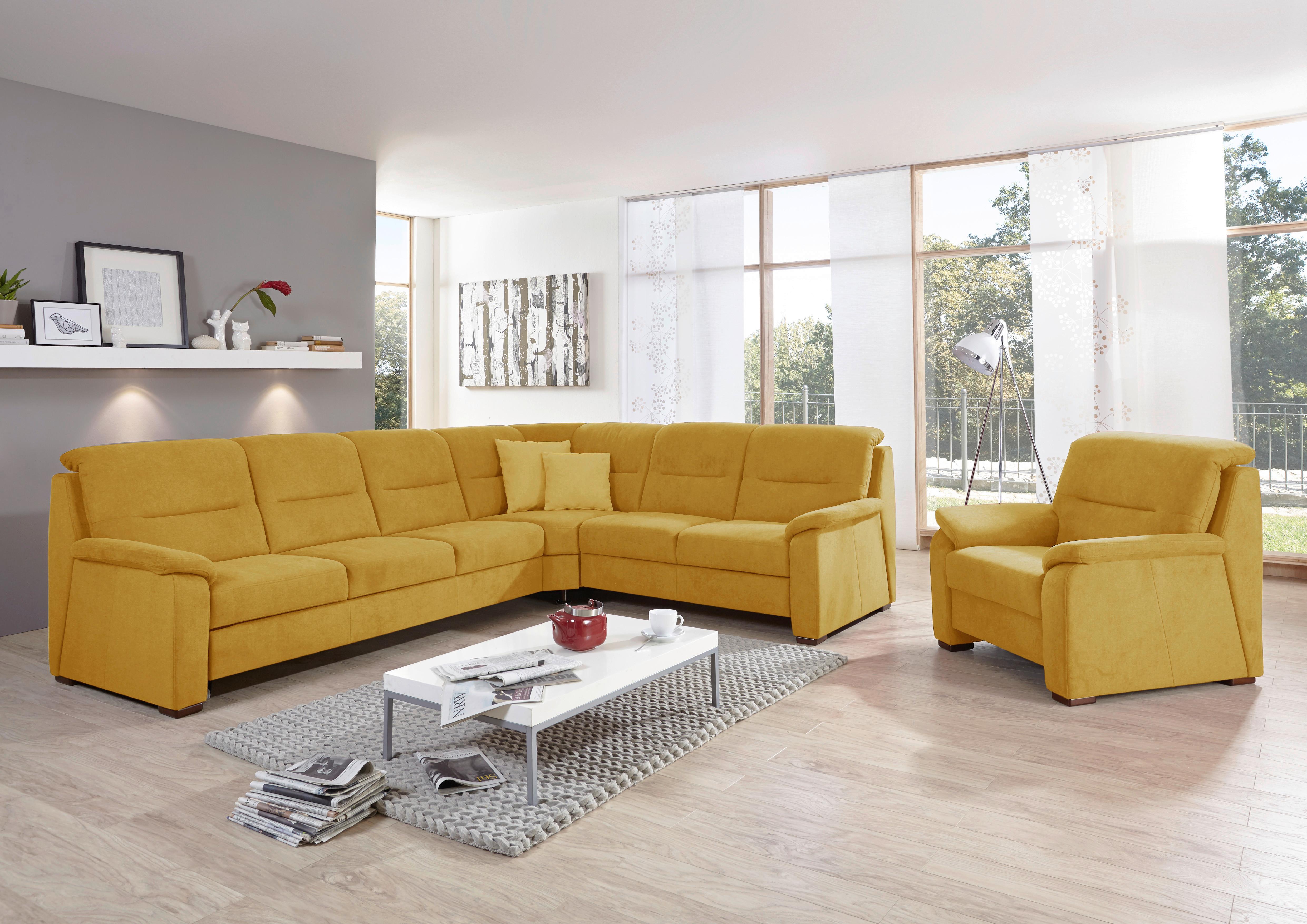 Sedací souprava ESE, levá, žlutá, bez funkcí - černá/žlutá, Konvenční, dřevo/textil (245/303cm)