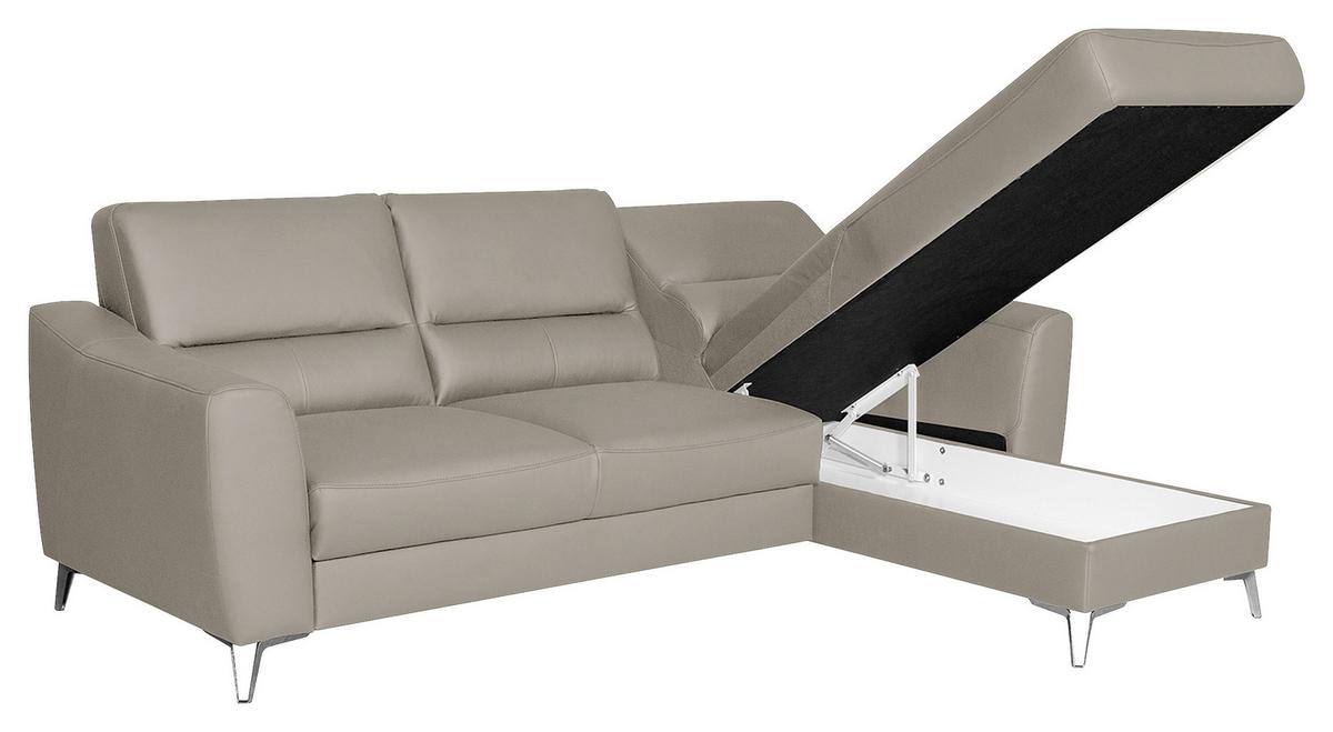Ecksofa Santos Platinfarben S: 241 cm - Platinfarben/Chromfarben, Design, Leder/Textil (241/168cm) - Livetastic