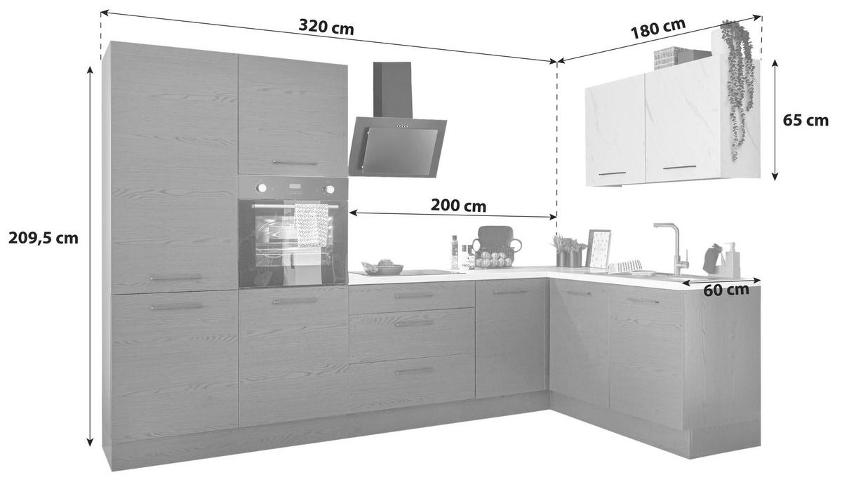 Eckküche New York Graphitfarben S: 320x180 Cm - Graphitfarben, Design, Holzwerkstoff (320/180cm) - MID.YOU