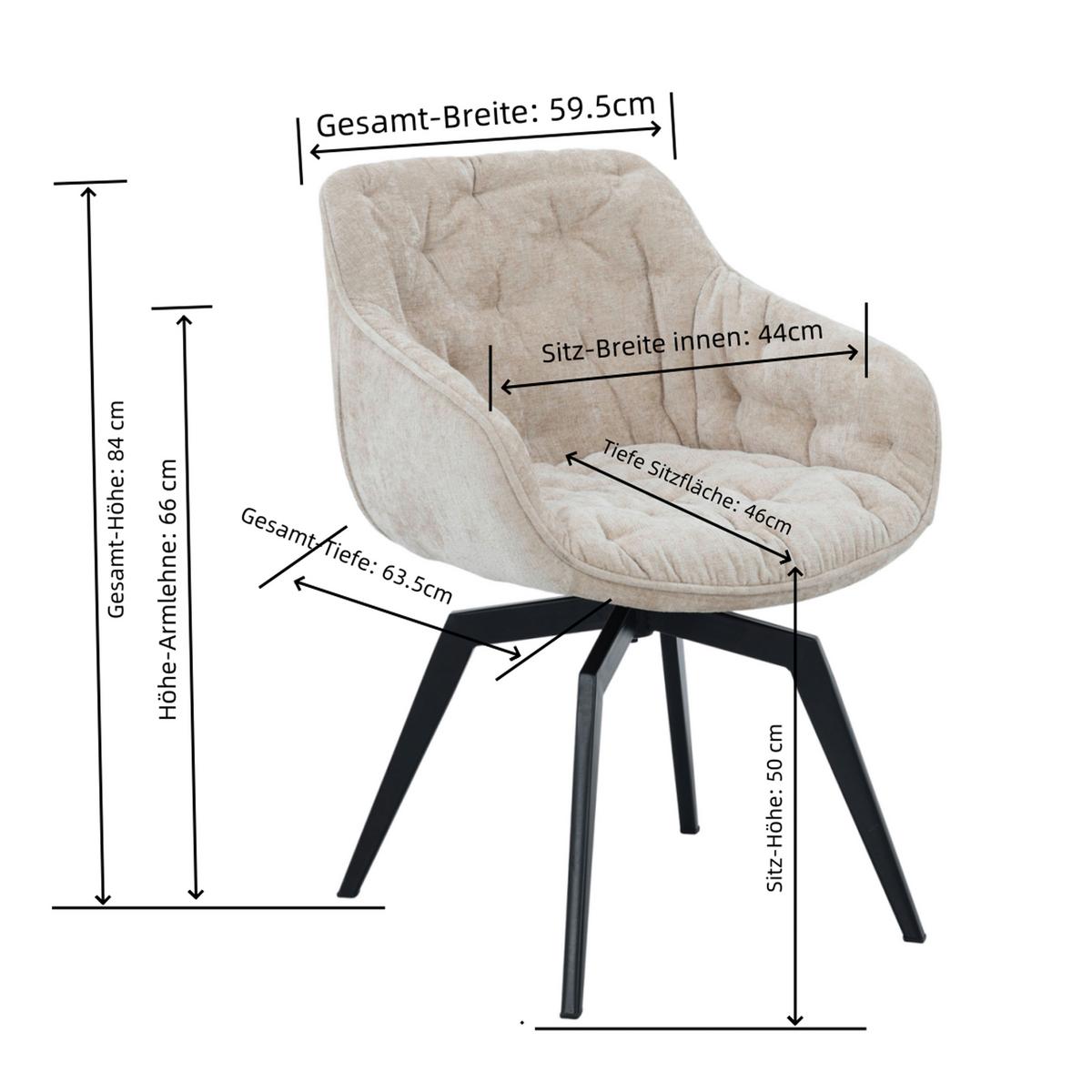 Armlehnstuhl Avegno Beige/Schwarz B: 59,5 cm - Beige/Schwarz, MODERN, Textil/Metall (59,5/84/63,5cm) - Livetastic