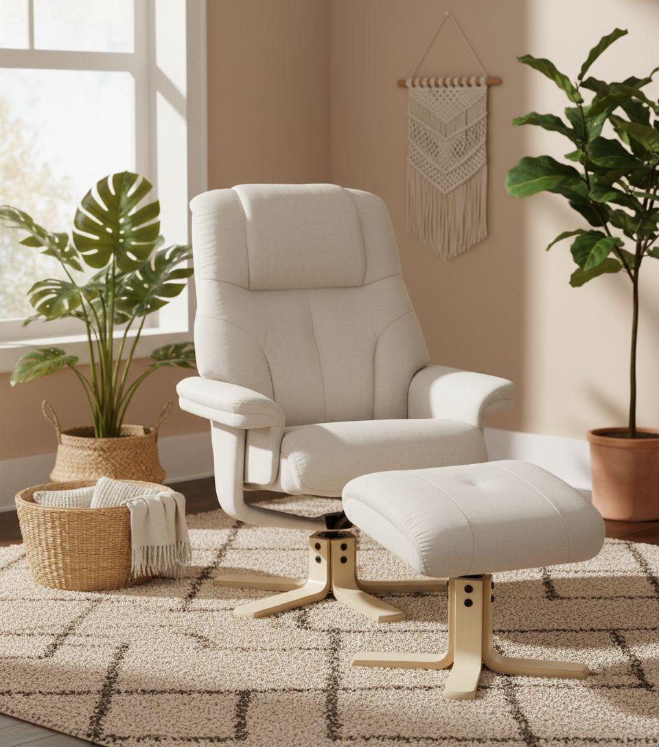 Relaxsesselset Serenity Creme B: 80 cm - Creme/Naturfarben, Design, Holz/Textil (80/109/79cm) - Livetastic