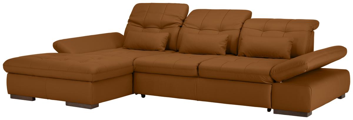 Rohová sedačka SANFINO, ľavá, tmavooranžová pravá koža - tmavooranžová/chrómová, Konventionell, kov/koža (199/79-96/305cm) - Premium Living
