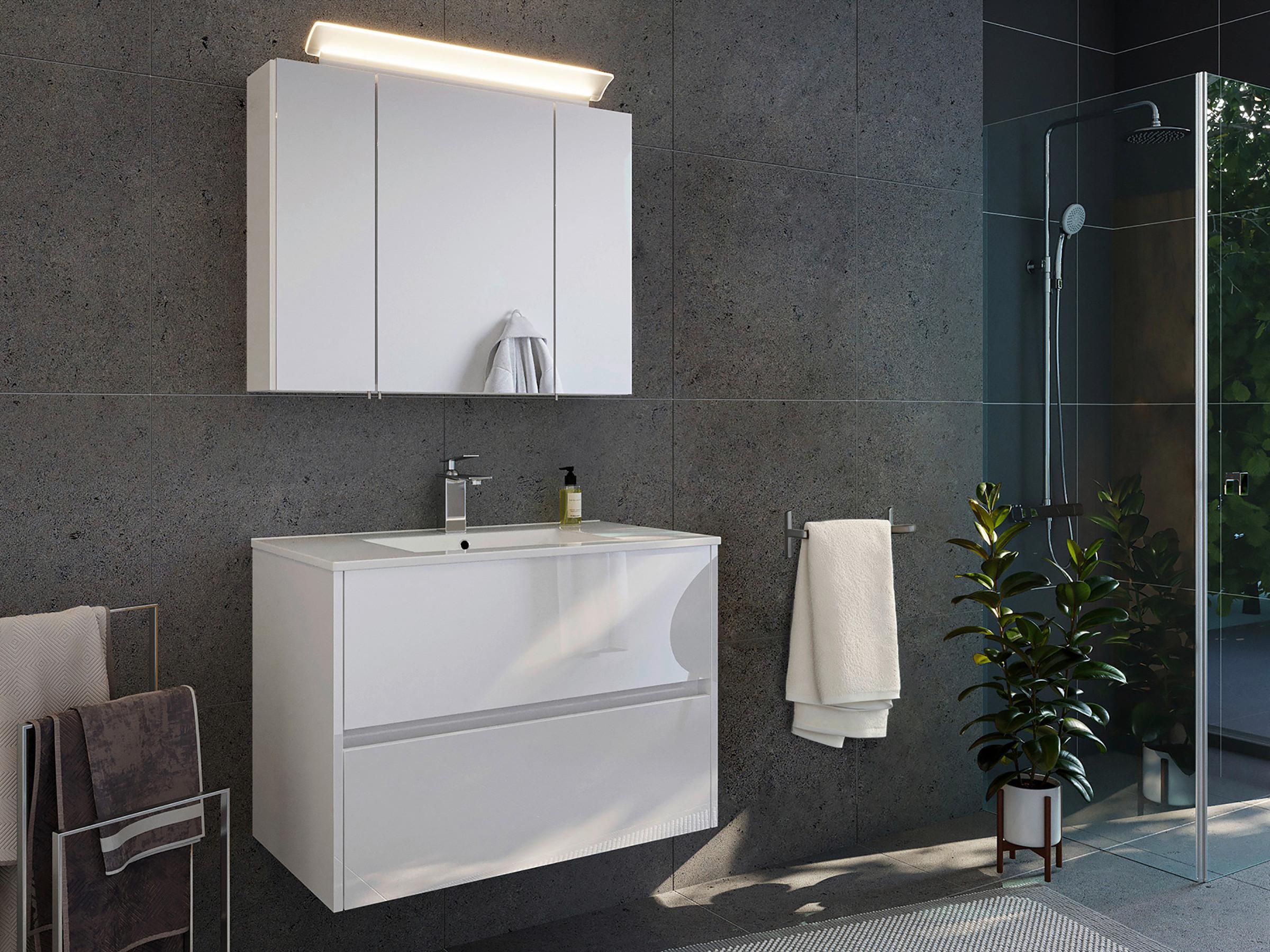 BADEZIMMER Limes, Weiß HG B: 80 cm - Weiß Hochglanz/Weiß, Basics, Keramik/Holzwerkstoff (80cm) - MID.YOU