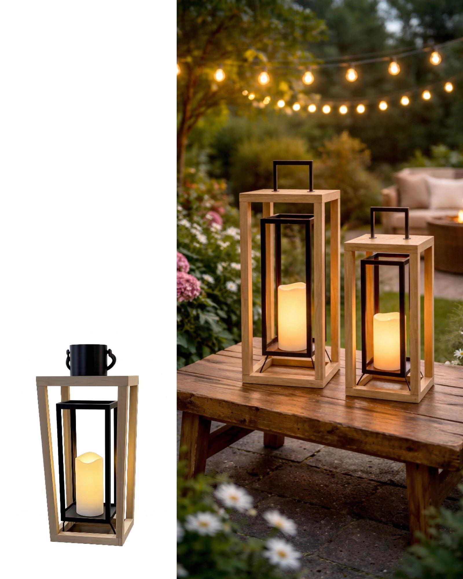 Laterne inkl. LED Kerze Schwarz/Natur H: 38 cm - Schwarz, MODERN, Holz (16/38/16cm)