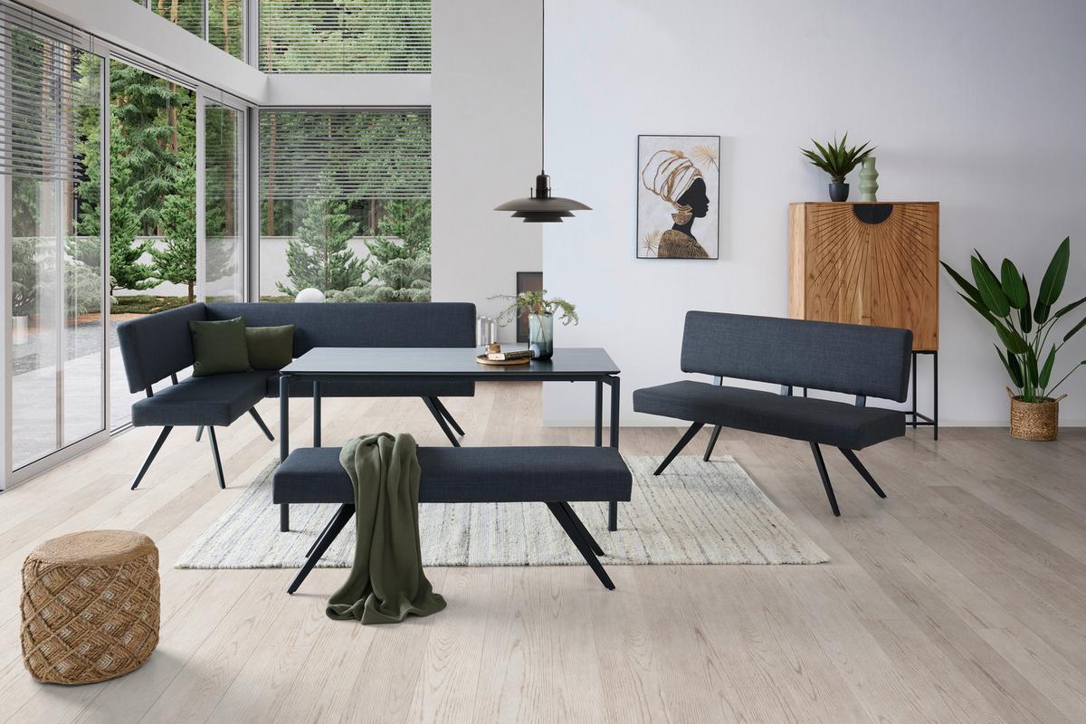 Eckbank Andros dunkelgrau, S: 150x190cm - Dunkelgrau/Schwarz, KONVENTIONELL, Textil/Metall (150/190cm) - Livetastic