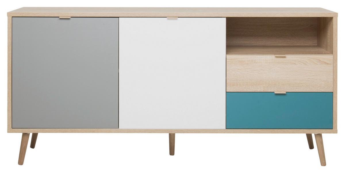 Sideboard Dekor 150 Cm Cuba 51 Trend Grau/weiß/petrol/eiche - Eichefarben/Petrol, Trend, Holzwerkstoff (150/68/40cm) - MID.YOU