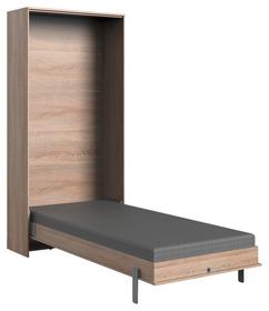 Breites, eichefarbenes Schrankbett mit Lattenrost Breites, eichefarbenes Schrankbett mit Lattenrost