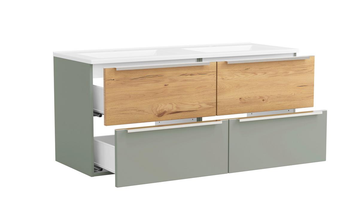 WASCHTISCHKOMBI Schilfgrün/Wildeiche B: 120cm - Schilfgrün/Wildeiche, Trend, Holzwerkstoff/Stein (120/54/47cm) - Held