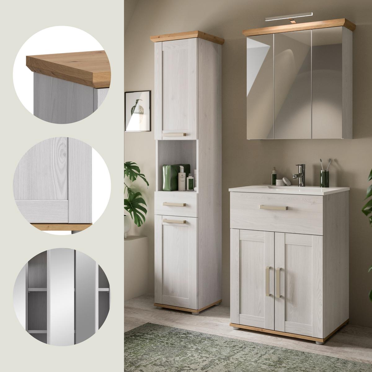 Badezimmer Verona Eiche Dekor /Lärchefarben B: 108cm - Silberfarben/Lärchefarben, Trend, Glas/Keramik (108cm) - MID.YOU
