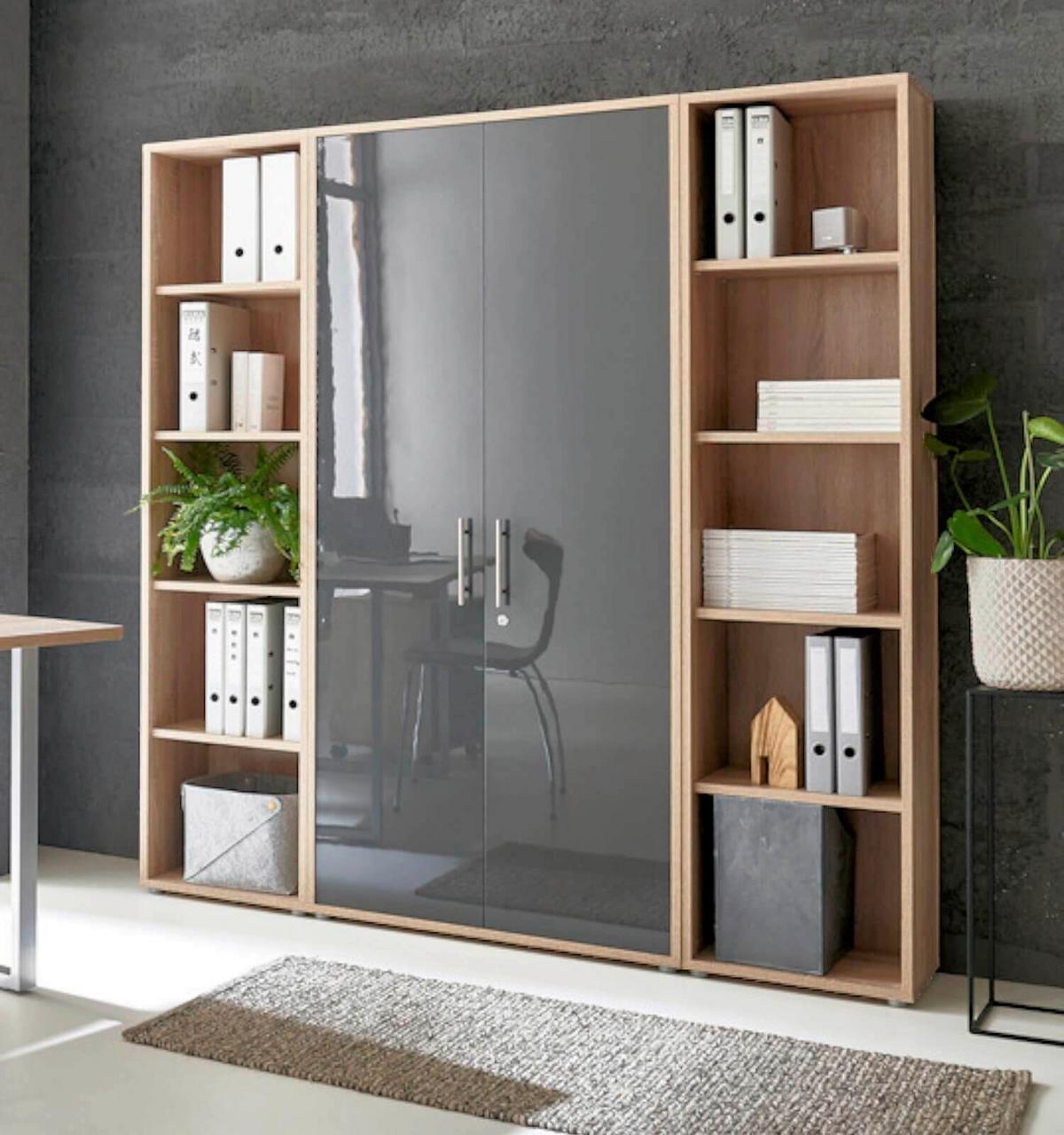 Büro Office Edition Eiche Dekor/anthrazit Hg - Anthrazit Hochglanz/Sonoma Eiche, MODERN, Holzwerkstoff/Metall - MID.YOU