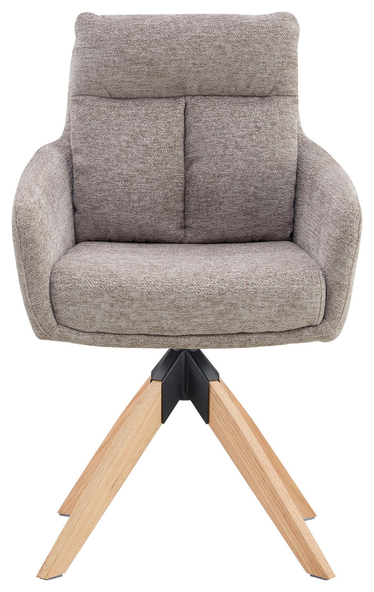 Armlehnstuhl Malik Webstoff taupe gepolstert - Taupe/Naturfarben, KONVENTIONELL, Holz/Textil (59/92/63cm) - Livetastic
