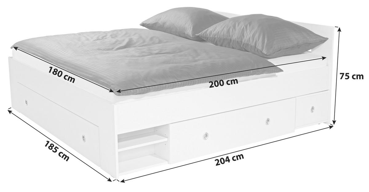 Postel s úložným prostorem Azurro,180x200 cm - bílá, Moderní, kompozitní dřevo (180/200cm)