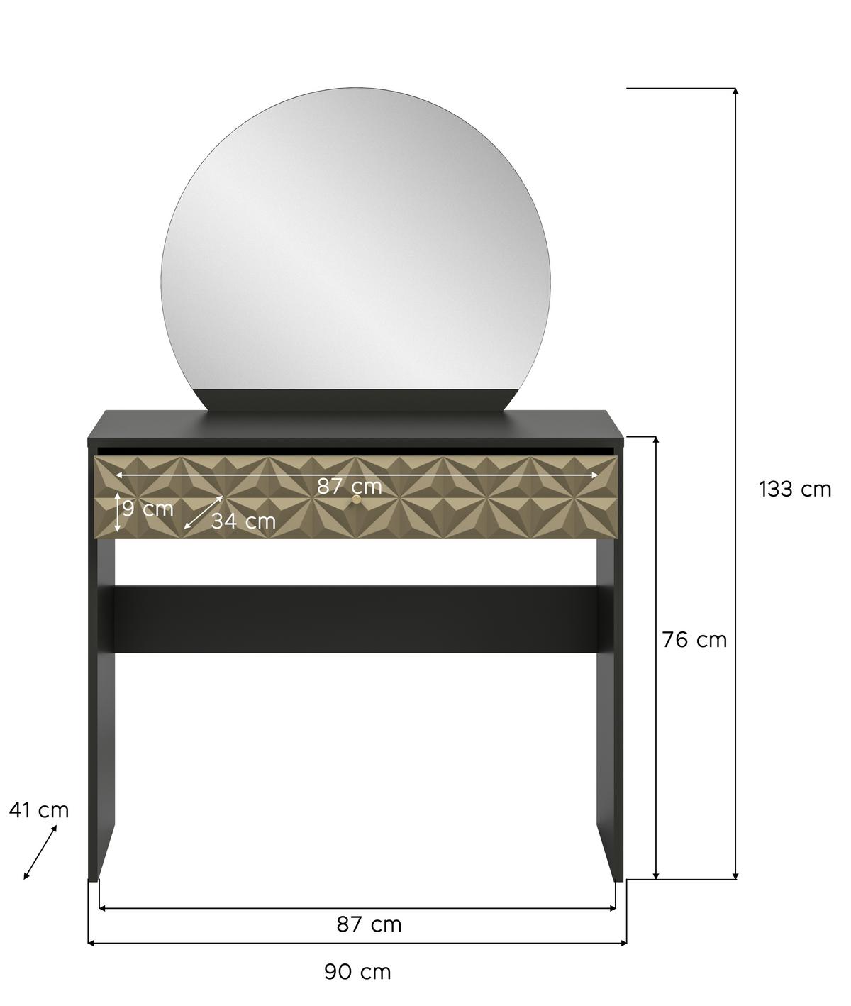 Schminktisch Prisma Schwarz/Goldfarben B: 90cm - Goldfarben/Schwarz, Design, Holzwerkstoff (90/133/39cm) - Livetastic