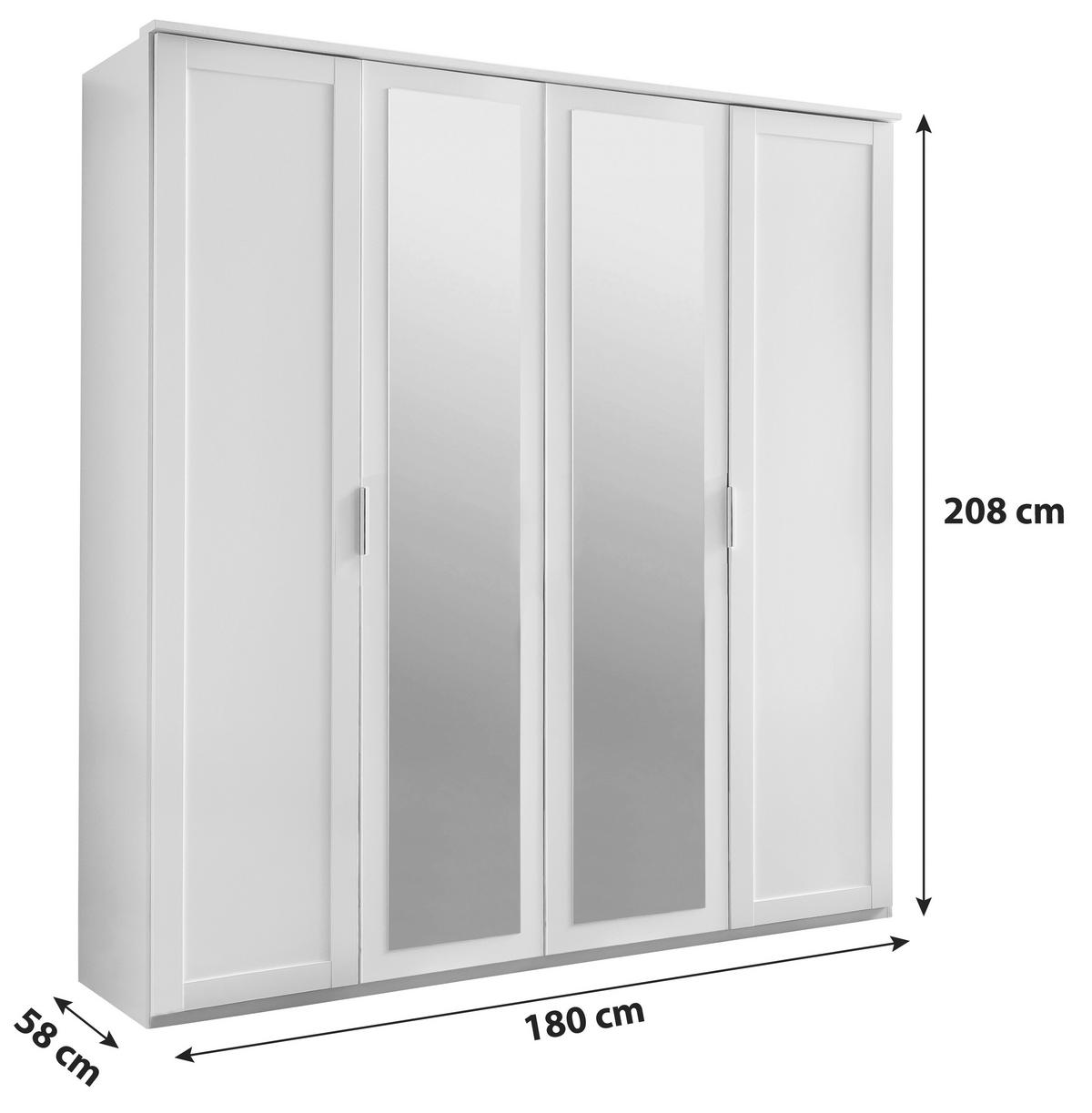 Drehtürenschrank Mit Spiegel 180cm Nadja, Weiß Dekor - Weiß, KONVENTIONELL, Glas/Holzwerkstoff (180/210/58cm) - MID.YOU