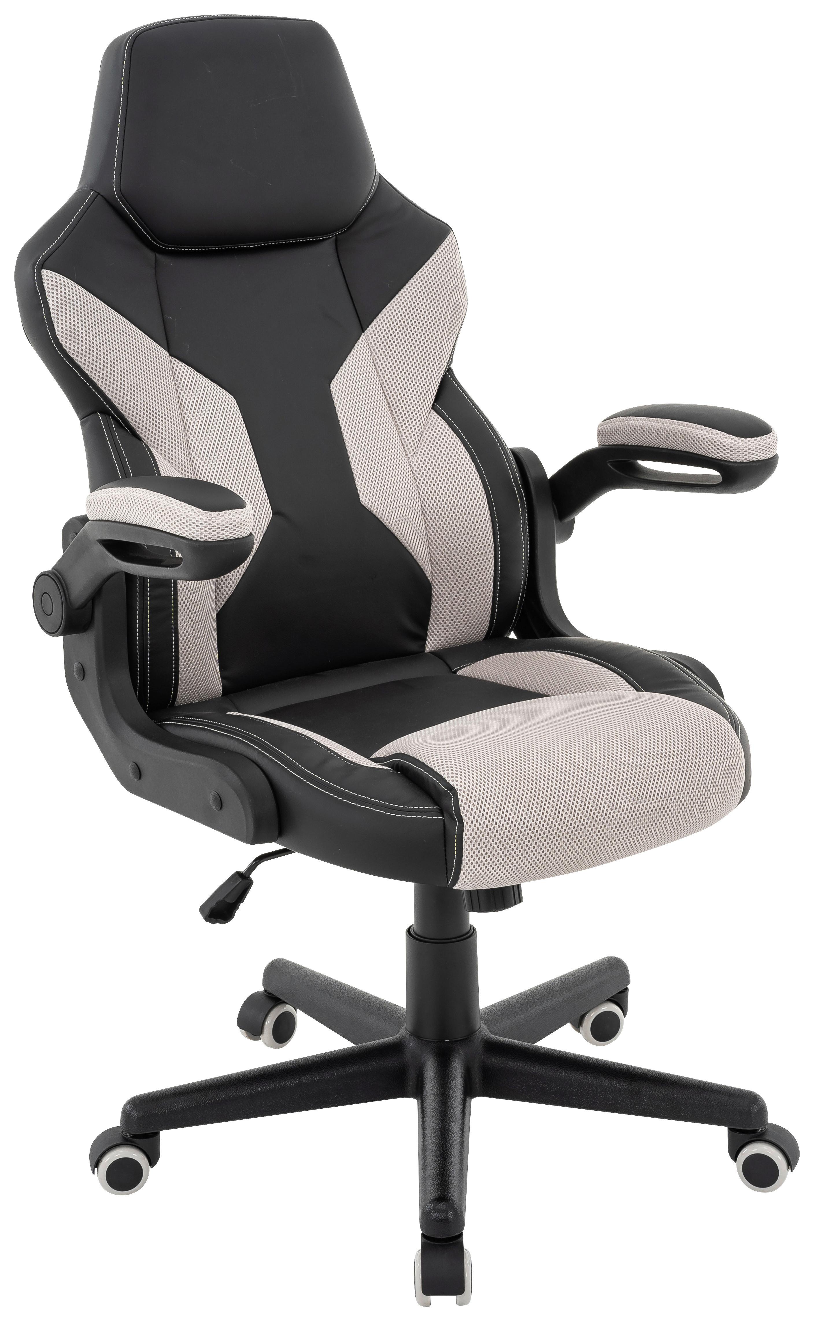 Chefsessel Meli Grau/Schwarz B: 62 cm - Schwarz/Grau, MODERN, Kunststoff/Textil (62/117/66cm)