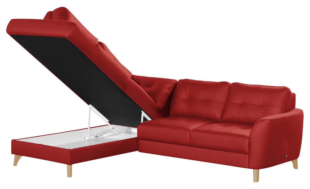 Ecksofa Nordic Rot S: 190x236 cm - Buchefarben/Rot, Design, Leder/Textil (190/236cm) - Livetastic