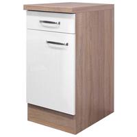 Spodná kuchynská skrinka Venezia-Valero 40cm - biela s vysokým leskom/farba ušľachtilej ocele, Modern, kov/kompozitné drevo (40/86/60cm) - FlexWell