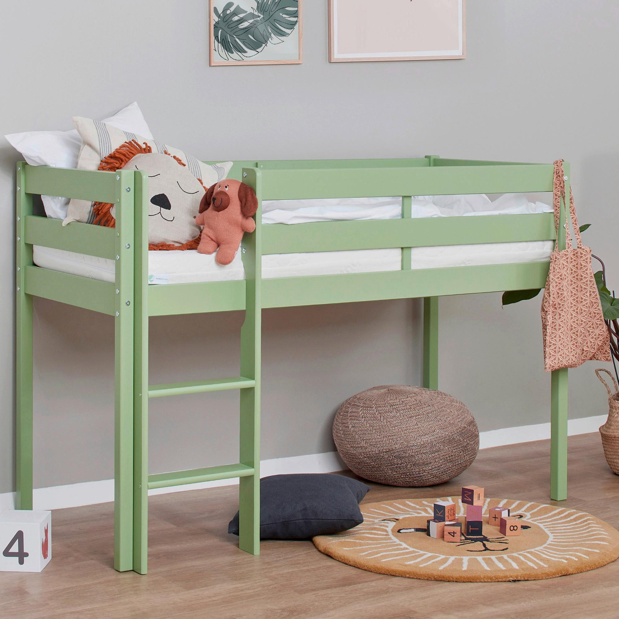 Hochbett Eco Comfort Grün, Lf: 70x160 cm - Naturfarben/Grün, MODERN, Holz (70/160cm) - MID.YOU