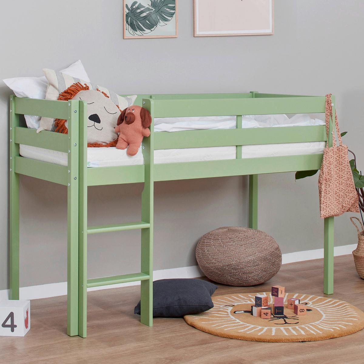 Hochbett Eco Comfort Grün, Lf: 70x160 Cm - Naturfarben/Grün, MODERN, Holz (70/160cm) - MID.YOU