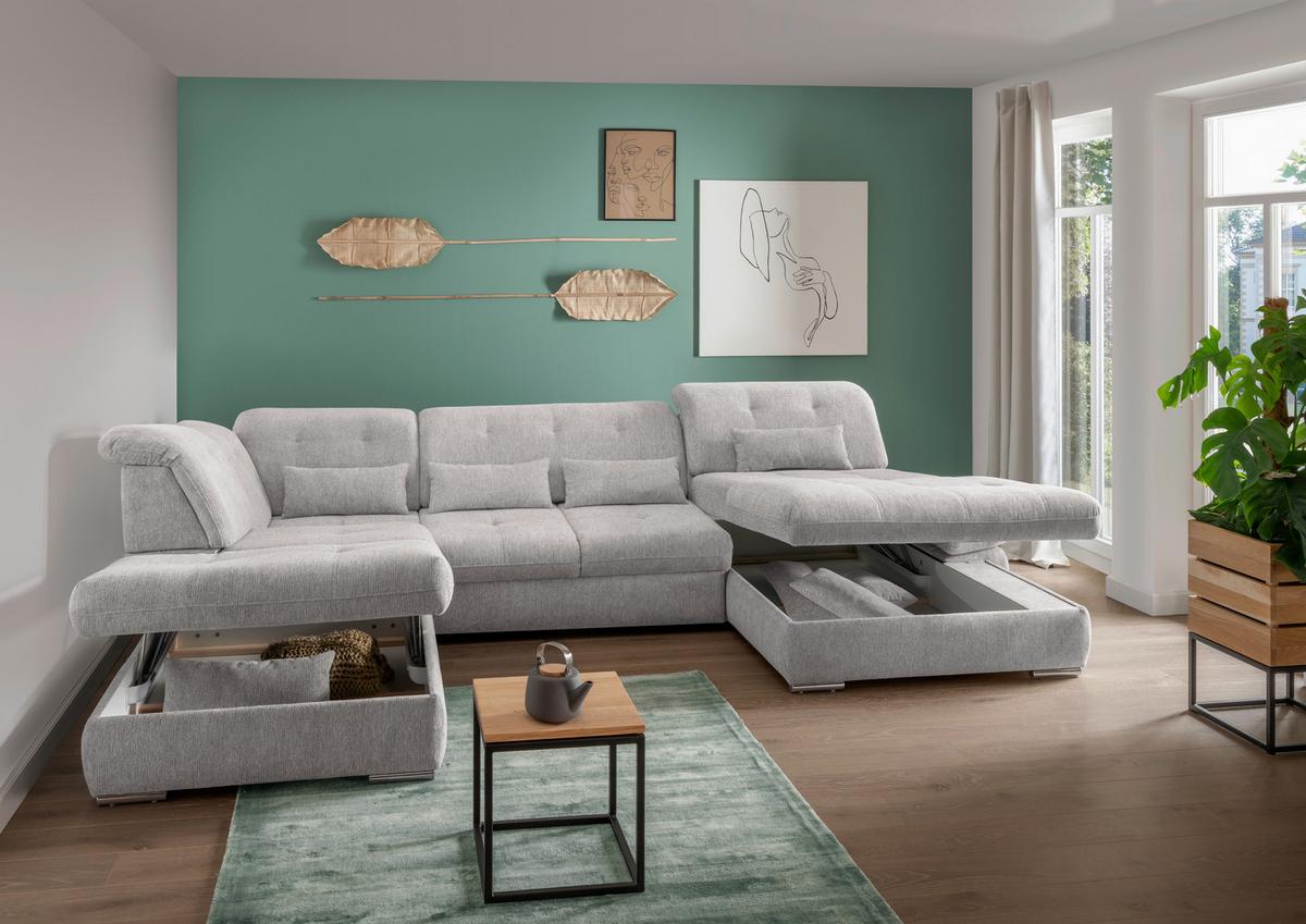 Wohnlandschaft Dalida Grau U: 254x376x195 Cm - Chromfarben/Grau, MODERN, Textil (254/376/195cm) - Livetastic