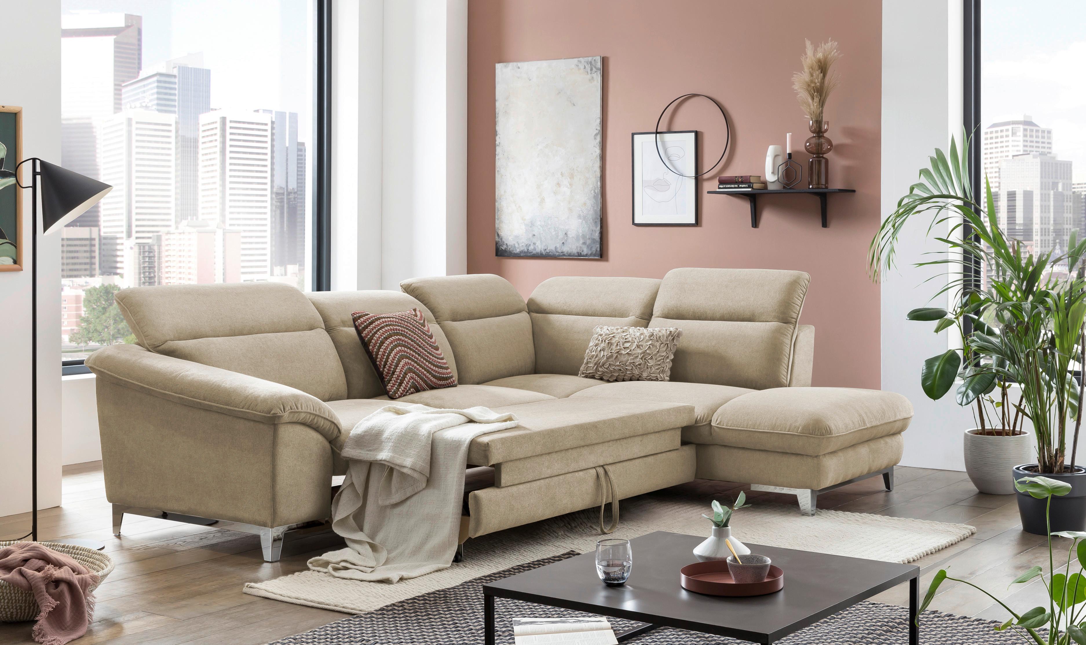 Ecksofa Mit Schlaffunktion Teresa Beige - Chromfarben/Beige, Design, Textil (293/232cm) - Livetastic