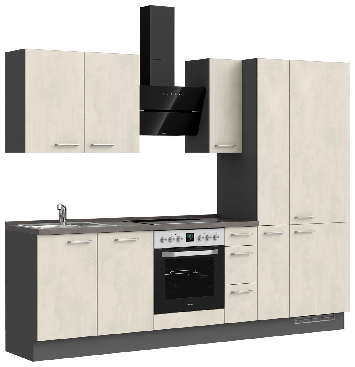 Kuchynská linka 270CM biely betón/ bridlicová šedá - biela/farba ušľachtilej ocele, Modern, kov/kompozitné drevo (270cm) - Nobilia