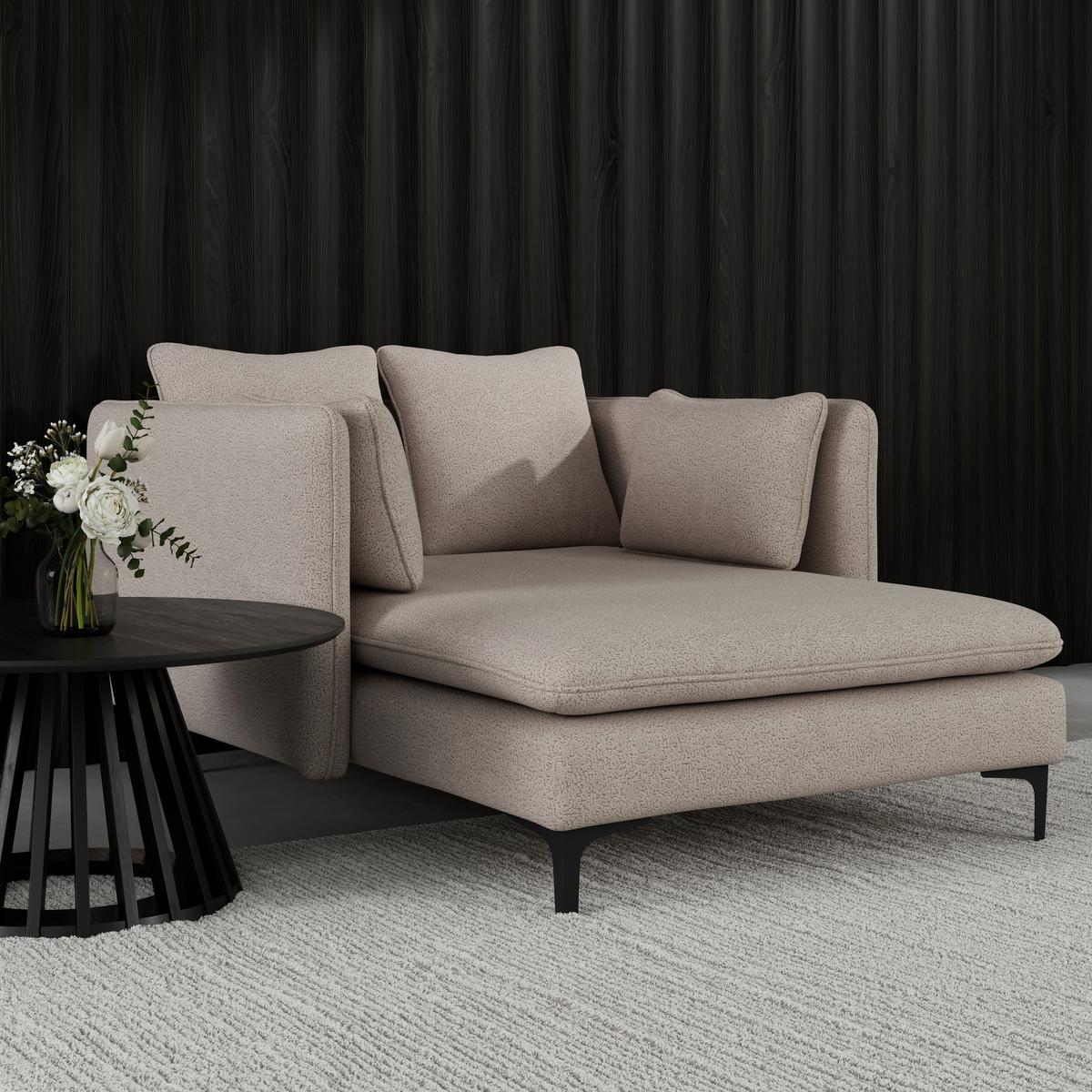 Relaxačné ležadlo SANDY, sivobéžová ženilka, max.140 kg - čierna/sivobéžová, Modern, kov/drevo (120/74/160cm) - Bessagi Home