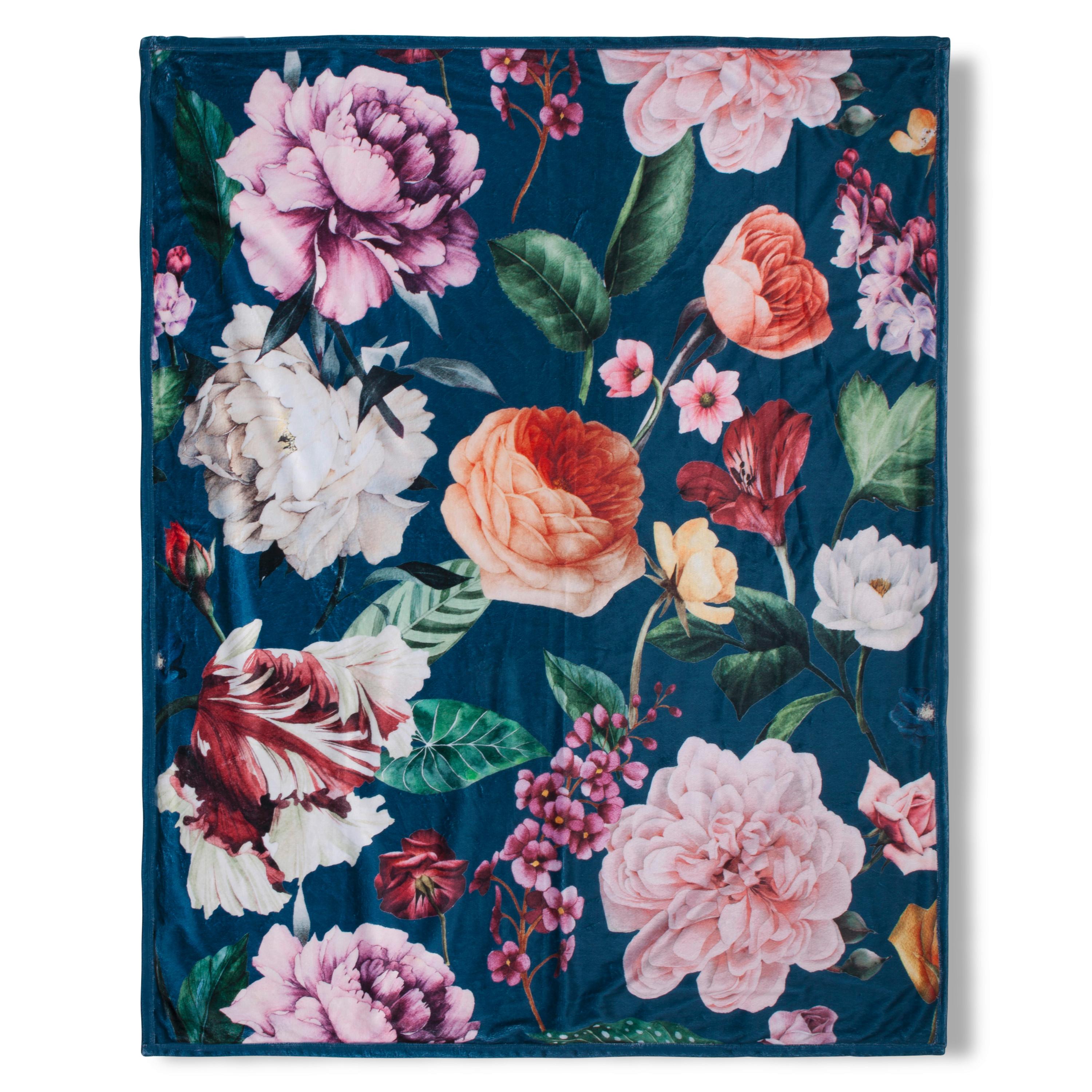 Plaid Fiori Blau Dunkelblau 130x160 cm - Blau/Dunkelblau, Design, Textil (130/160cm)